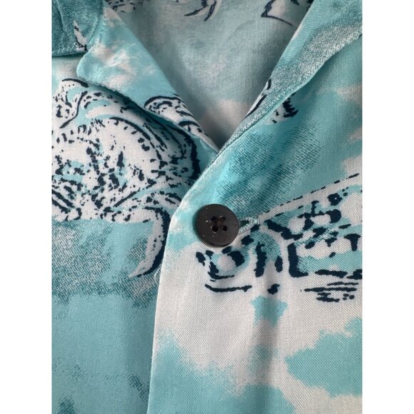 Mens Vintage Button-Up Hawaiian Themed Shirt With Crab & Fish Print Beach Shirt - Picture 3 of 8